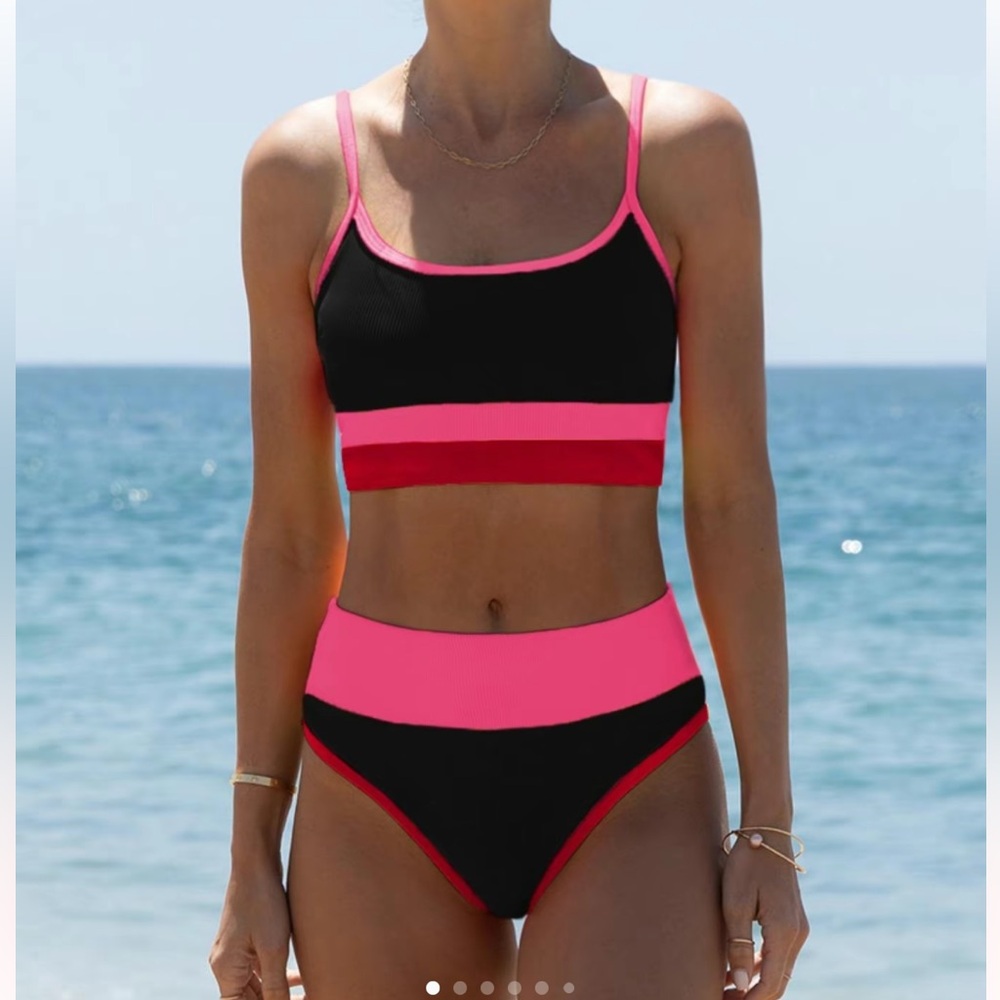 Women's Pink and Black Bikini Set